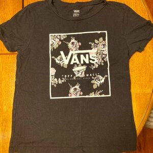 Vans Women's Floral Print Logo Crew Neck Short Sleeve T-Shirt Black Size Small
